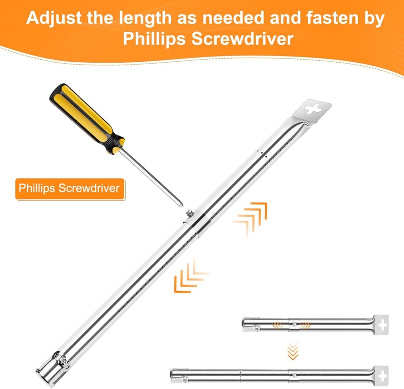 GFTIME Univerzális Rozsdamentes Acél Gázégő 31-44cm Állítható FirePlus Char-Broil CosmoGrill Campingaz Grillekhez
