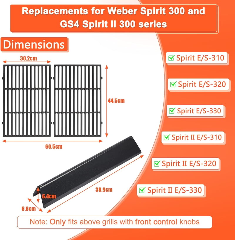 GFTIME Weber Spirit E-310/320/330 Flavorizer Bar és öntöttvas rács szett