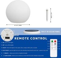 GGII RGB LED 30cm Szolár Kerti Lámpa Távirányítóval, 8 Szín Vízálló Kültéri Világítás 4