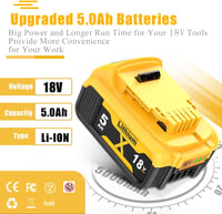 GGiking DCB182 csereakku DeWalt 18 V 5000 mAh LED-del - 2 db 2