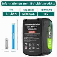 Náhradný akumulátor GGiking 5000 mAh 18V pre zelené náradie Bosch PBA PSB PSR, systém Power for ALL 18V a akumulátory Gardena 18V 3