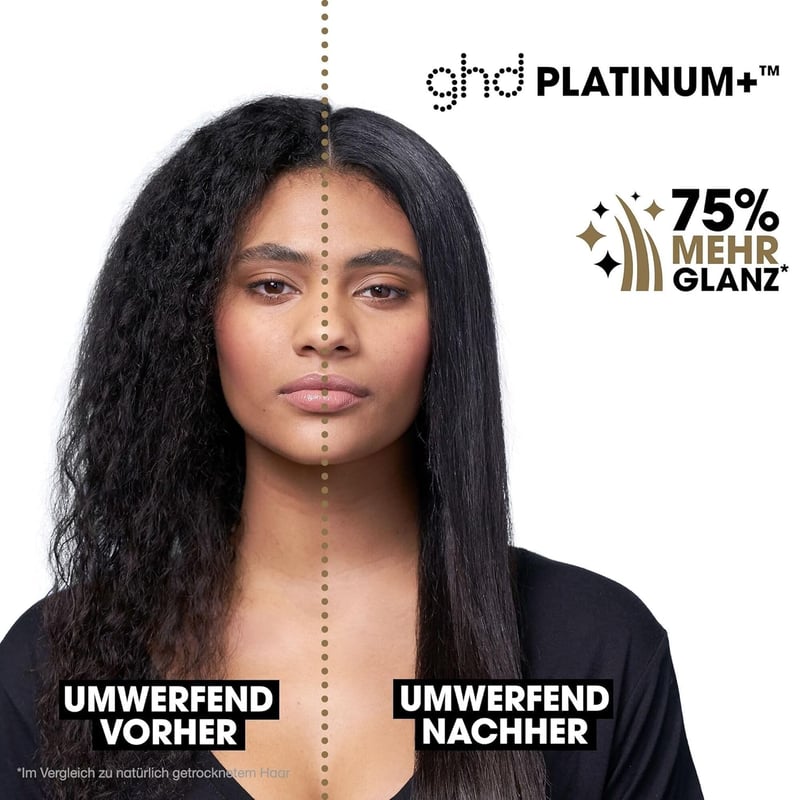 ghd Platinum+ Black Intelligent Professional Hair Straightener, Less Hair Breakage, More Shine and Colour Protection, Ultra Zone Technology, Optimal Comb Temperature 185ºC Homogeneous