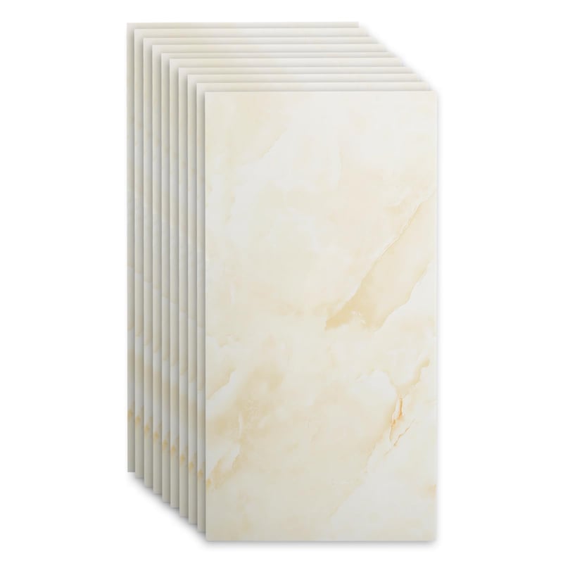 Samolepiaca vodoodolná nálepka na obkladačky GHIBFBT 60x30 cm, 10 ks, 3D PVC nálepka na podlahu s mramorovým efektom, béžová