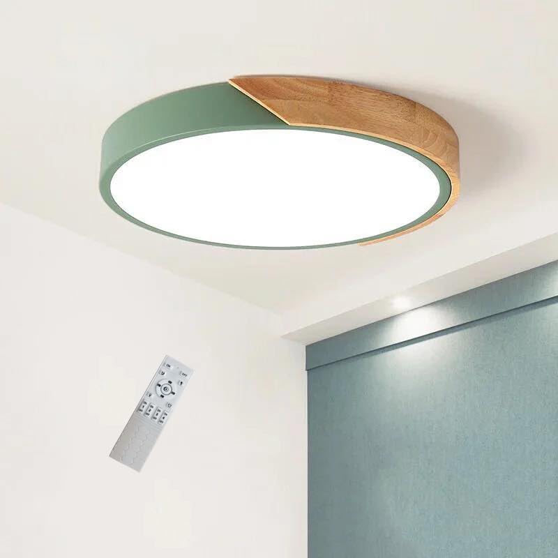 GHiycotdl 40 cm Fa LED Mennyezeti Lámpa - Zöld, Tölgy-Alumínium, Fényerő és Színhőmérséklet Szabályozható, Távirányítóval, Nappaliba, Hálóba