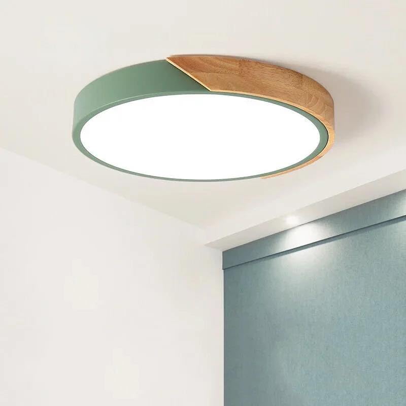 GHiycotdl 40 cm Fa LED Mennyezeti Lámpa - Zöld, Tölgy-Alumínium, Fényerő és Színhőmérséklet Szabályozható, Távirányítóval, Nappaliba, Hálóba