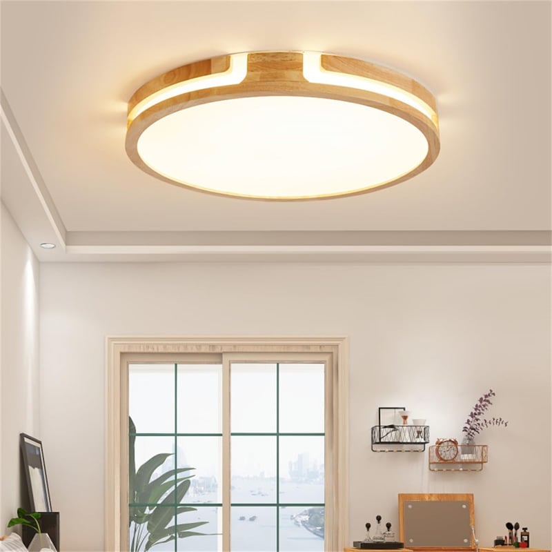 GHiycotdl 40 cm kerek mennyezeti lámpa 24W dimmelhető 3000-6000K fa design