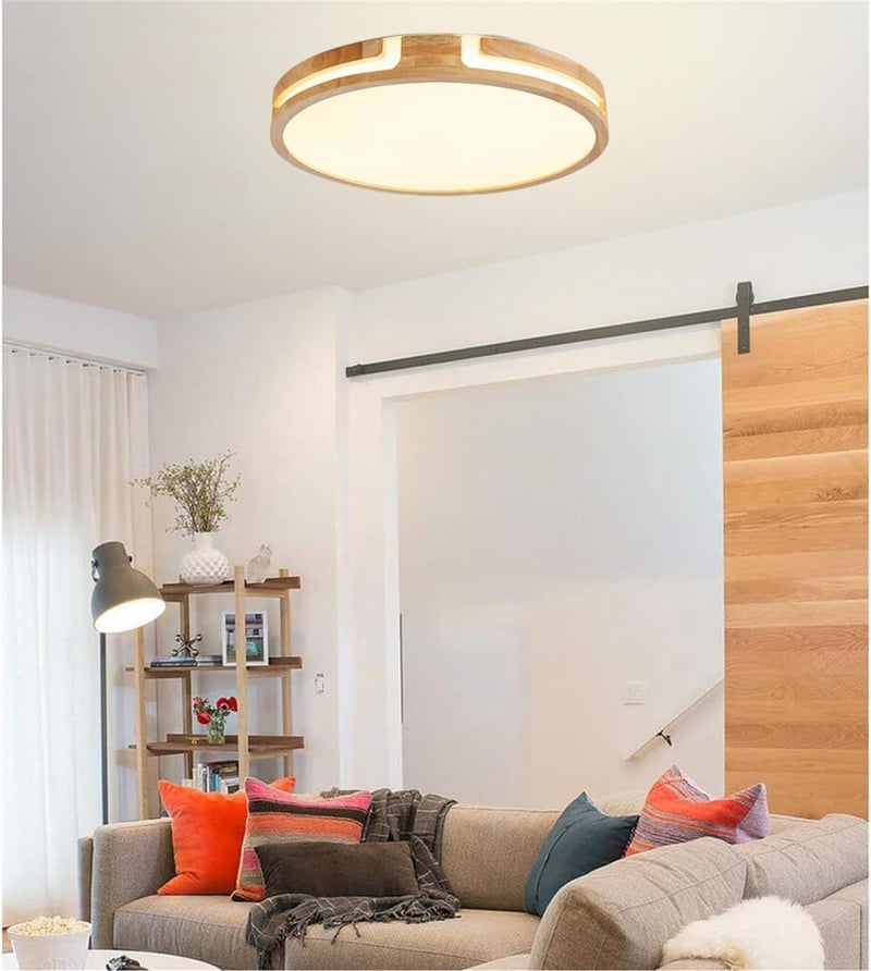 GHiycotdl 40 cm kerek mennyezeti lámpa 24W dimmelhető 3000-6000K fa design
