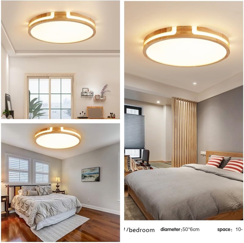 GHiycotdl 40 cm kerek mennyezeti lámpa 24W dimmelhető 3000-6000K fa design