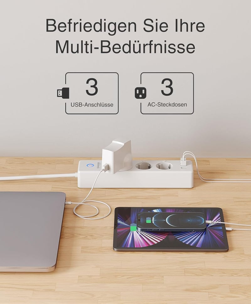 GHome Smart WiFi okos elosztó 3 aljzat 3 USB, Alexa Google Home kompatibilis - smart power strip