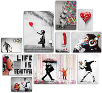 Giallobus Banksy 10 részes falikép szett MDF fából, többrészes dekoráció, falra szerelhető 2