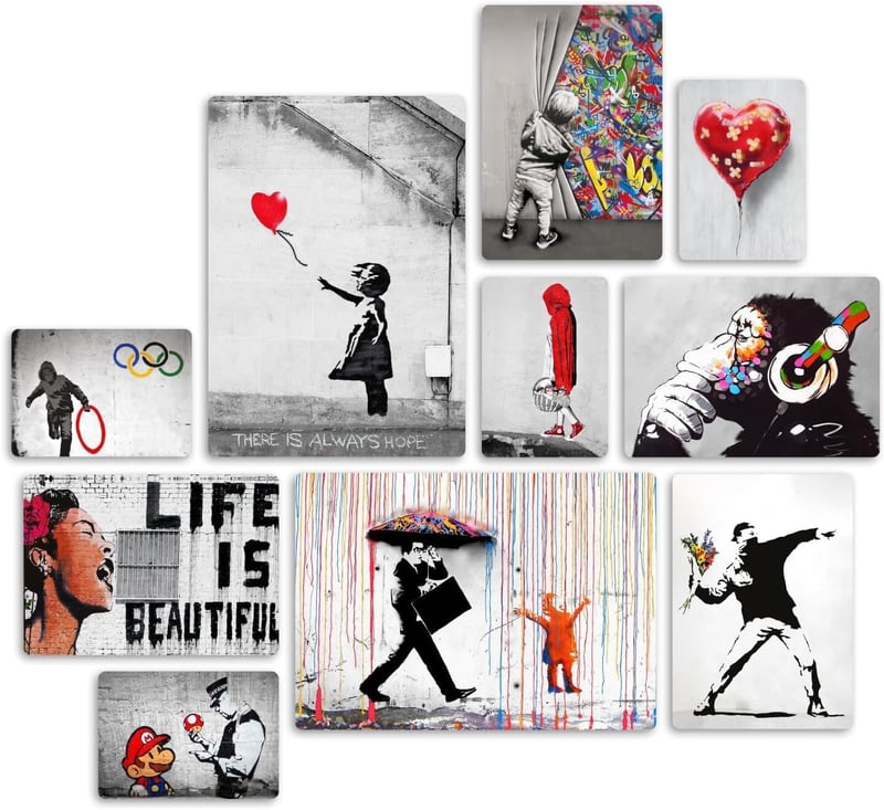 Giallobus Banksy 10 részes falikép szett MDF fából, többrészes dekoráció, falra szerelhető