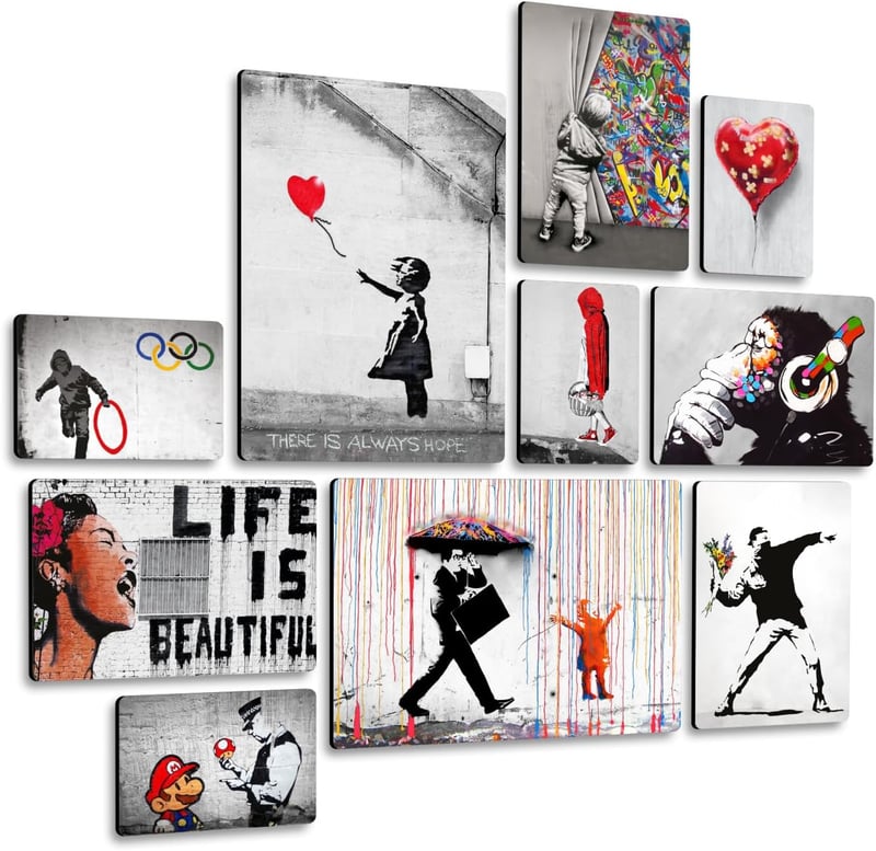 Giallobus Banksy 10 részes falikép szett MDF fából, többrészes dekoráció, falra szerelhető