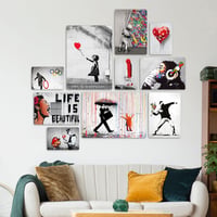 Giallobus Banksy 10 részes falikép szett MDF fából, többrészes dekoráció, falra szerelhető 6