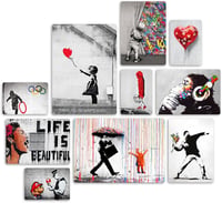 Giallobus Banksy 10 részes falikép szett MDF fából, többrészes dekoráció, falra szerelhető 1