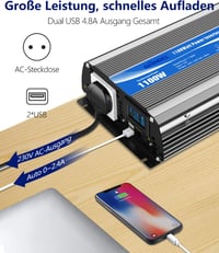 GIANDEL 1100W Inverter 12V-230V LiFePO4 Távirányítóval Lakóautóhoz 2
