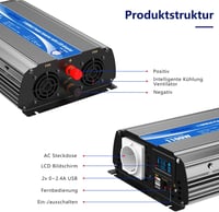 GIANDEL 1100W Inverter 12V-230V LiFePO4 Távirányítóval Lakóautóhoz 6