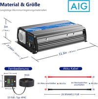 GIANDEL 1100W Inverter 12V-230V LiFePO4 Távirányítóval Lakóautóhoz 7