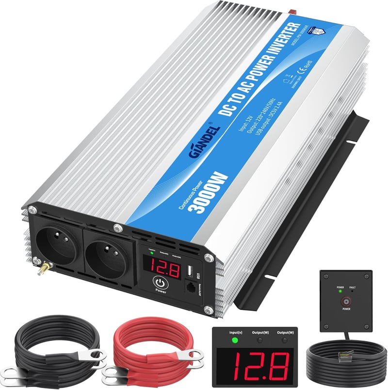 GIANDEL 3000W 12V-220V Inverter Átalakító Lítium Akkuhoz, Távirányítóval