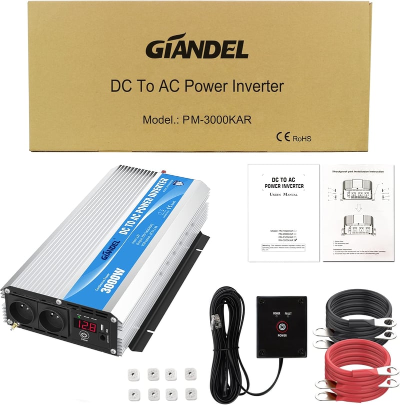 GIANDEL 3000W 12V-220V Inverter Átalakító Lítium Akkuhoz, Távirányítóval