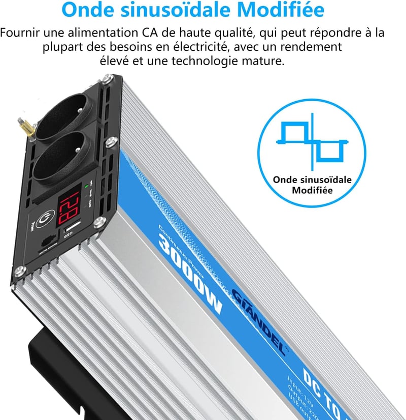 GIANDEL 3000W 12V-220V Inverter Átalakító Lítium Akkuhoz, Távirányítóval