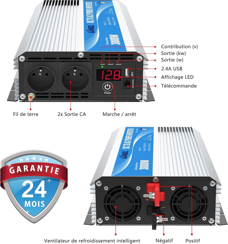 GIANDEL 3000W 12V-220V Inverter Átalakító Lítium Akkuhoz, Távirányítóval