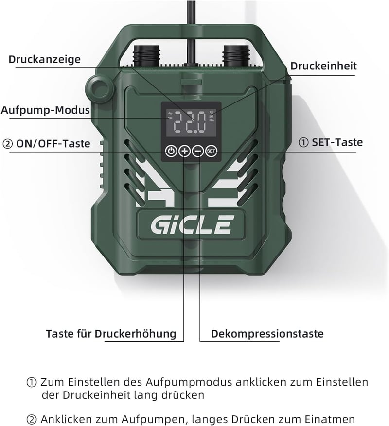 GICLE 22PSI elektromos SUP pumpa 12V autós csatlakozóval paddleboard felfújáshoz
