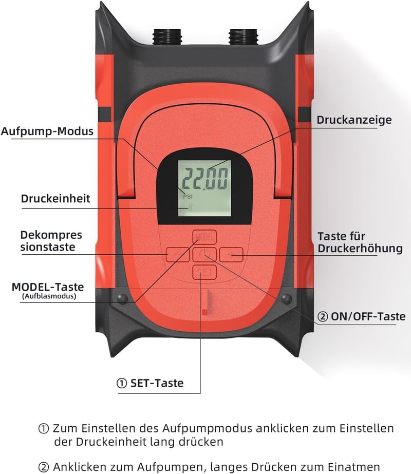 Gicle 22PSI Elektromos SUP Pumpa - Piros, DC12V Felfújó és Leeresztő, Automata Kikapcsolás, SUP Deszkához, Felfújható Csónakhoz