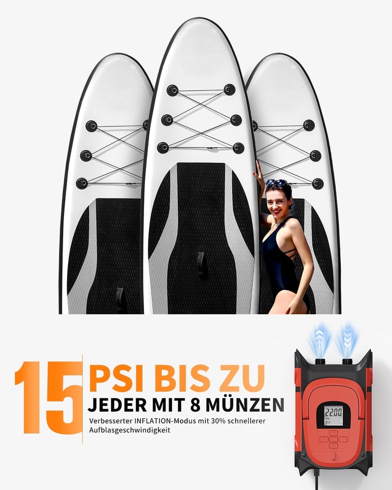 Gicle 22PSI Elektromos SUP Pumpa - Piros, DC12V Felfújó és Leeresztő, Automata Kikapcsolás, SUP Deszkához, Felfújható Csónakhoz