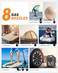 Gicle 60PSI Elektromos SUP Pumpa - Kétfokozatú Gyors Felfújás, 12V Autós Csatlakozó, 7 Fúvókával Paddleboardhoz, Gumiabroncshoz, Csónakhoz 5