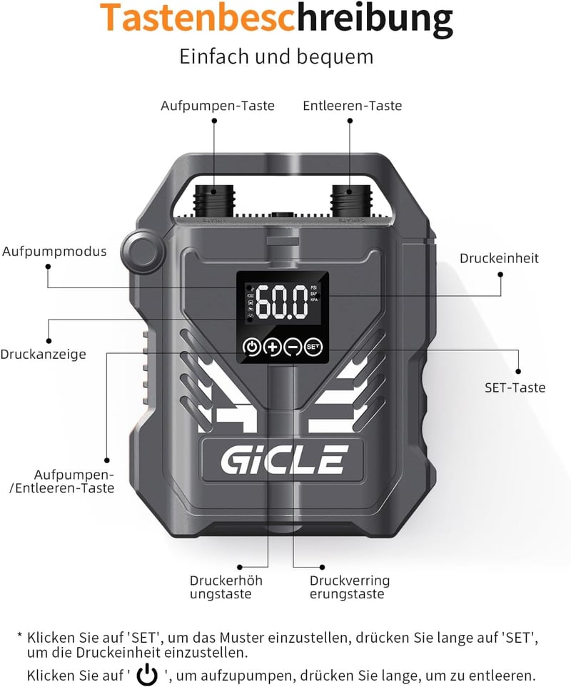 Gicle 60PSI elektromos SUP pumpa kétfokozatú gyors feltöltéshez autós 12V csatlakozóval