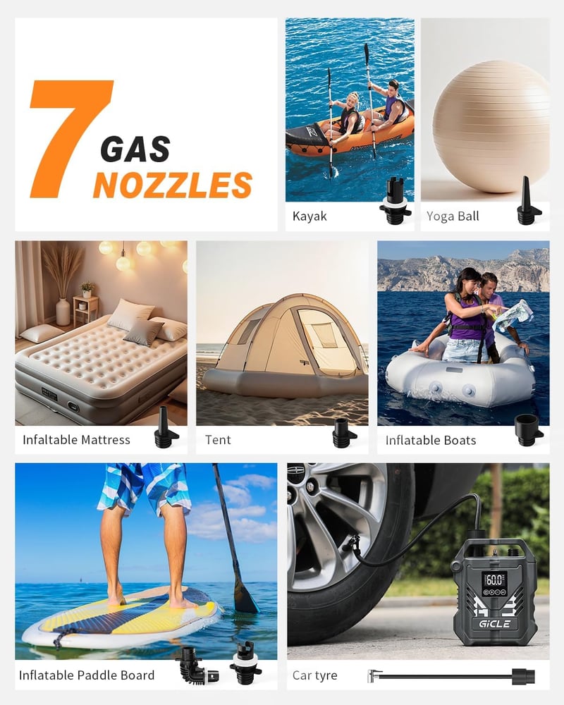 Gicle 60PSI elektromos SUP pumpa kétfokozatú gyors feltöltéshez autós 12V csatlakozóval