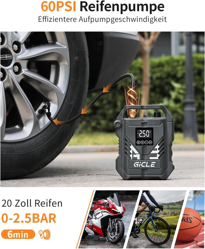Gicle 60PSI elektromos SUP pumpa kétfokozatú gyors feltöltéshez autós 12V csatlakozóval