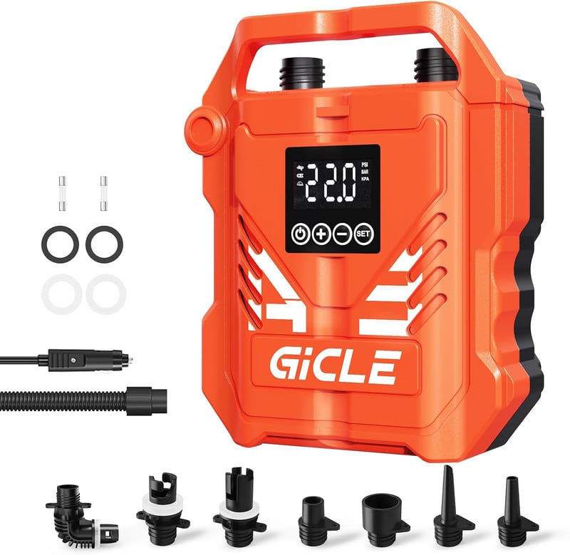 Gicle Elektromos SUP Pumpa 22PSI - 12V Autós Csatlakozóval, Kétfokozatú Gyors Felfújás, Automata Leállítás Paddleboardhoz, Csónakhoz