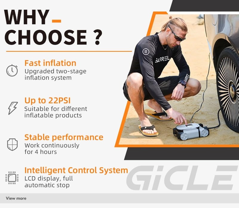 Gicle Elektromos SUP Pumpa 60PSI - 12V Automata Leállítású Kétfokozatú Felfújó Paddleboardhoz, Csónakhoz, Kerékpárhoz