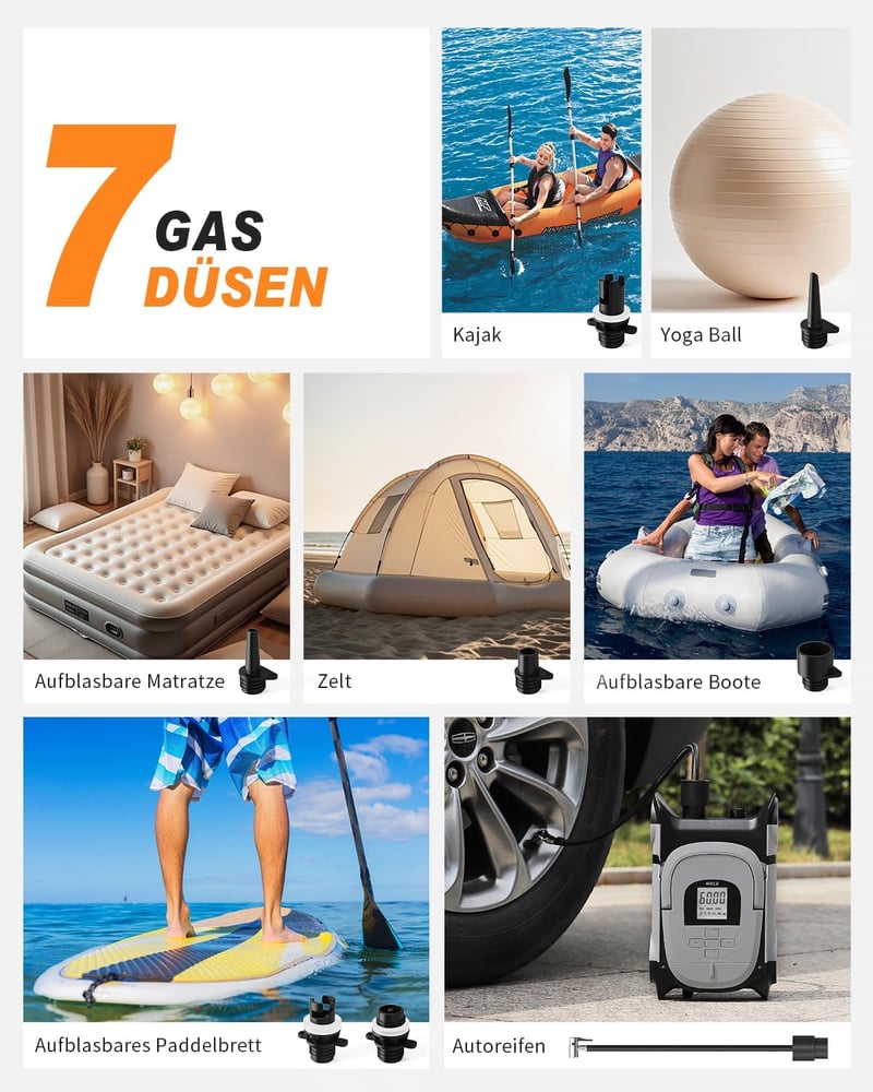 Gicle Elektromos SUP Pumpa 60PSI - 12V Automata Leállítású Kétfokozatú Felfújó Paddleboardhoz, Csónakhoz, Kerékpárhoz