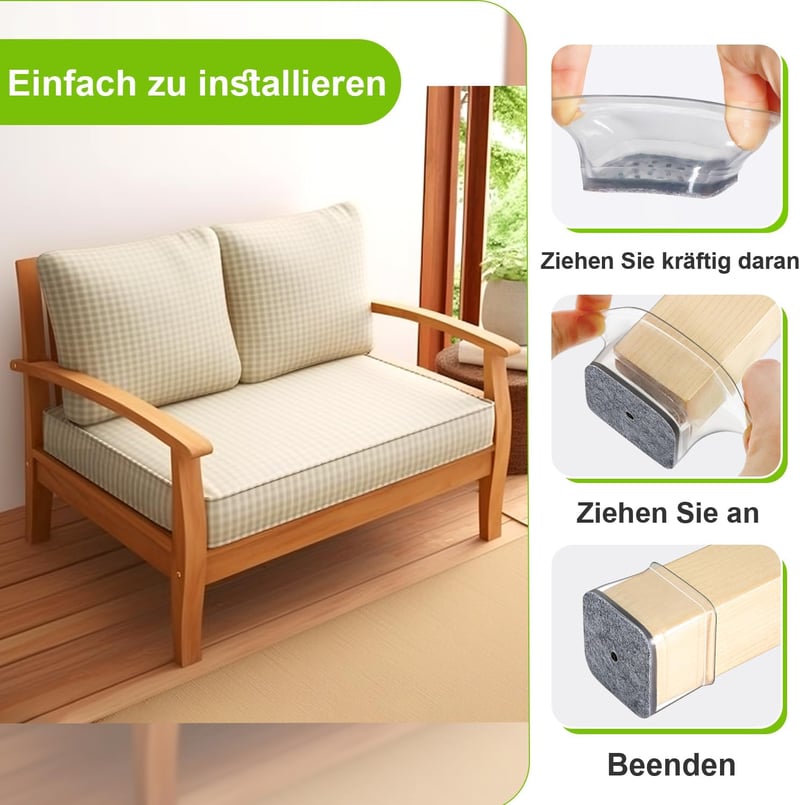GICUNK Szilikon Bútorláb Védő Sapka 32 db, Négyzet Alakú Csúszásgátló Filces Bútorvédő Kupak Székhez Asztalhoz 26-39mm
