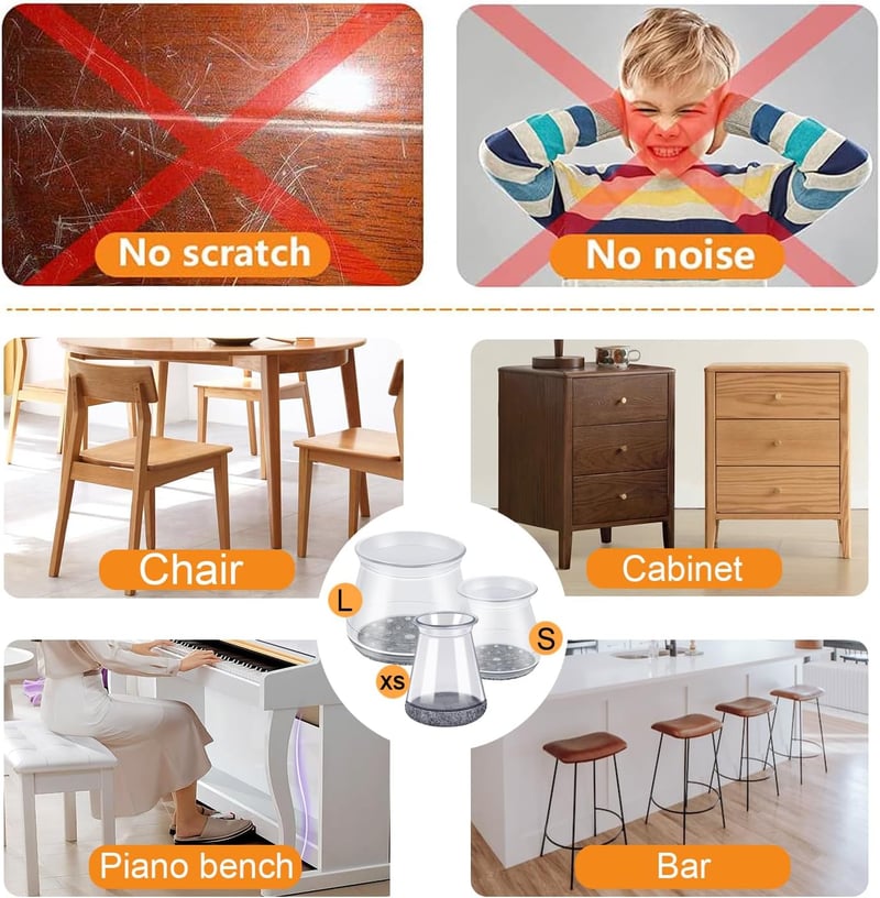 GICUNK Szilikon Szék Lábvédő Sapka 32db Kerek Padlóvédelem Fa Csempéhez - X-Small, Round Transparent