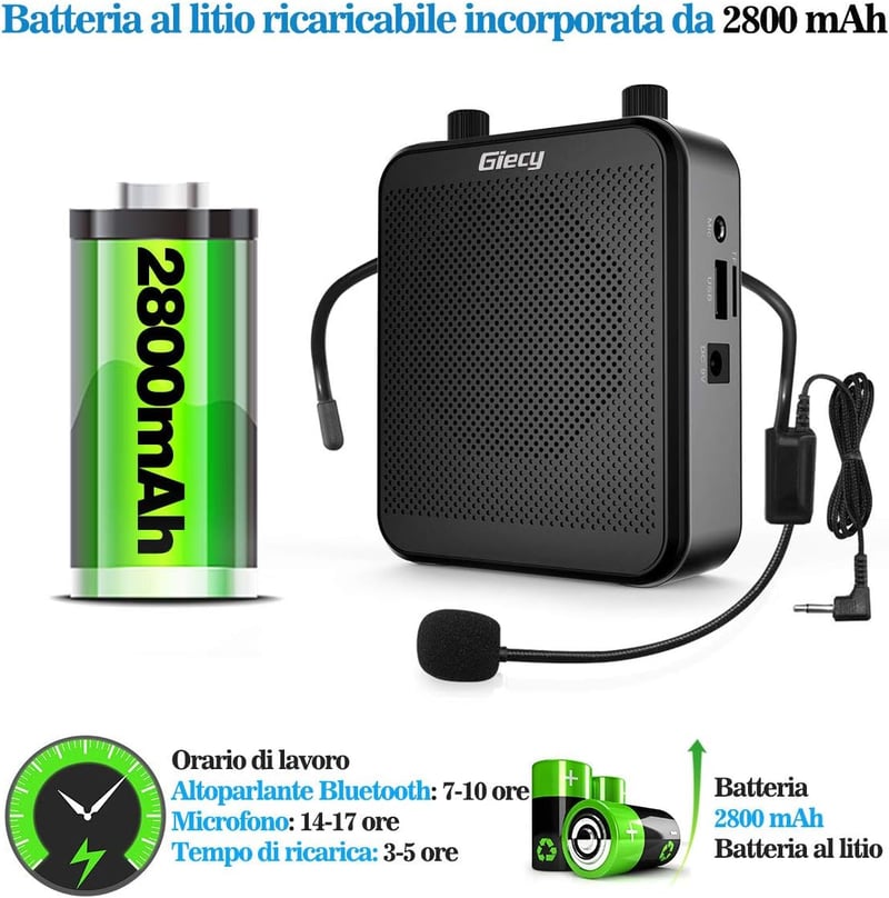 Giecy Hordozható Hangosító Mikrofonnal - 30W 2800mAh Akkumulátor - Bluetooth Hangszóró Tanároknak, Edzőknek, Előadóknak - 1000m² Lefedettség