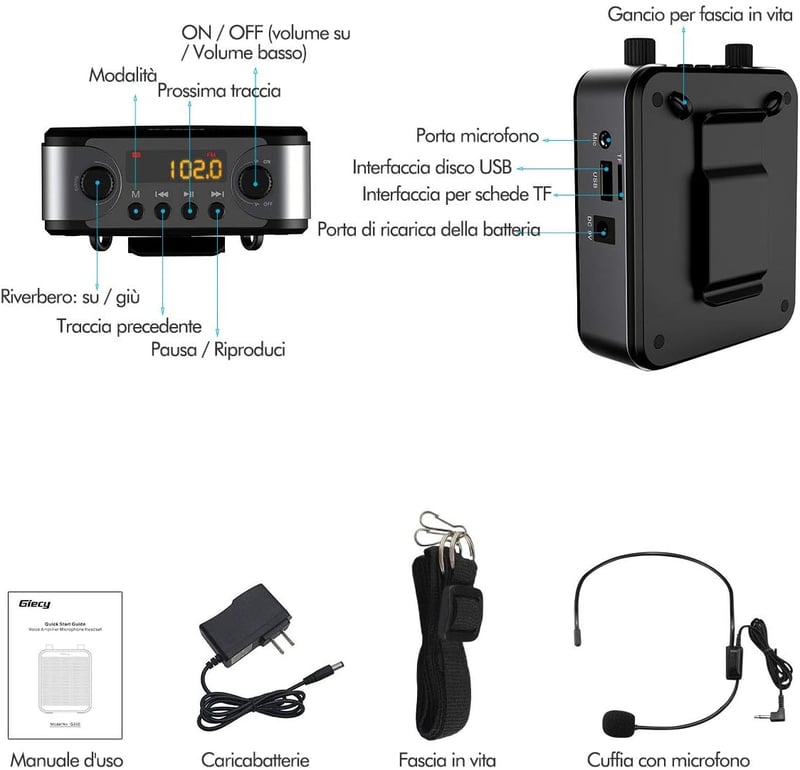 Giecy Hordozható Hangosító Mikrofonnal - 30W 2800mAh Akkumulátor - Bluetooth Hangszóró Tanároknak, Edzőknek, Előadóknak - 1000m² Lefedettség