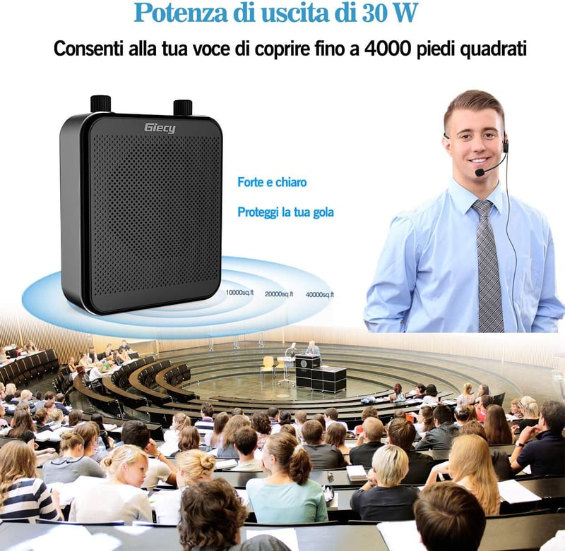 Giecy Hordozható Hangosító Mikrofonnal - 30W 2800mAh Akkumulátor - Bluetooth Hangszóró Tanároknak, Edzőknek, Előadóknak - 1000m² Lefedettség