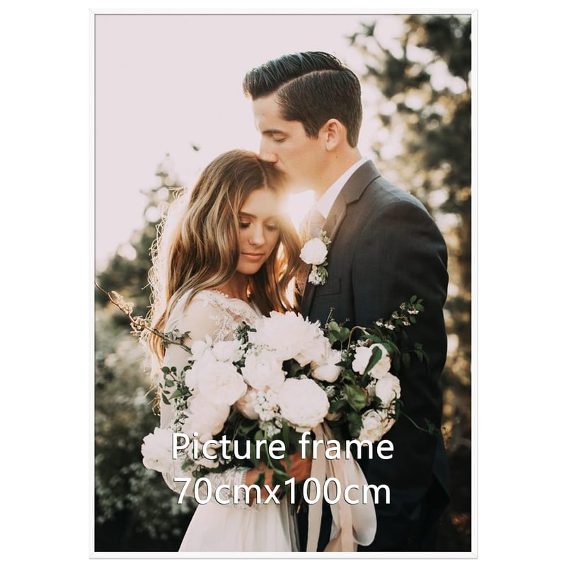 Ramă foto din aluminiu Giftgarden 70x100 cm albă, ramă foto de perete pentru postere mari – latura ramei ușor îndoită (stare: vezi a 2-a imagine)