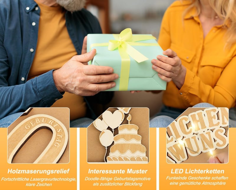 Giftota Fa Pénzajándék Tartó 60. Születésnapra LED Fényekkel - Egyedi Dekoráció Férfiaknak/Nőknek, Kézzel Írható Ajándék Fa Állvánnyal