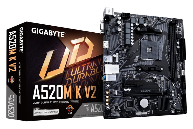 Gigabyte A520M K V2 Alaplap - AMD Ryzen 5000 AM4 CPU, DDR4 5100MHz OC, PCIe Gen3 x4 M.2, GbE LAN, USB 3.2 Gen 1