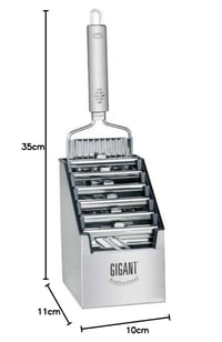 Gigant 4 v 1 Mandolínový krájač s úložným boxom a 5 nadstavcami v striebornej farbe - Všestranné kuchynské strúhadlo a krájač 8