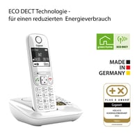 Bezdrôtový telefón Gigaset AS690A bielej farby s DECT technológiou, záznamníkom, funkciou hlasitého odposluchu, veľkým displejom a veľkými tlačidlami 5