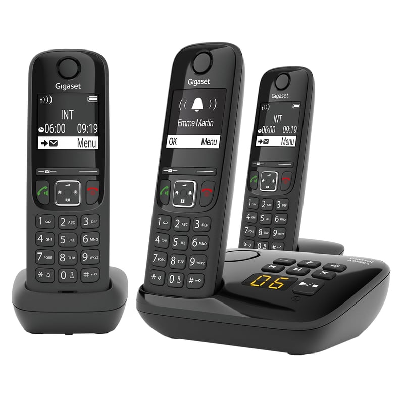 Bezdrôtový telefón Gigaset AS690A Trio DECT s 3 slúchadlami a záznamníkom, veľký displej, hlasitý odposluch, čierny