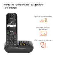 Bezdrôtový telefón Gigaset AS690A Trio DECT s 3 slúchadlami a záznamníkom, veľký displej, hlasitý odposluch, čierny 4
