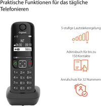 Prídavné slúchadlo Gigaset AS690HX DECT s nabíjacou stanicou – kompatibilné s Fritzbox, hlasitý odposluch, veľký displej, čierne – bez základňovej stanice 4