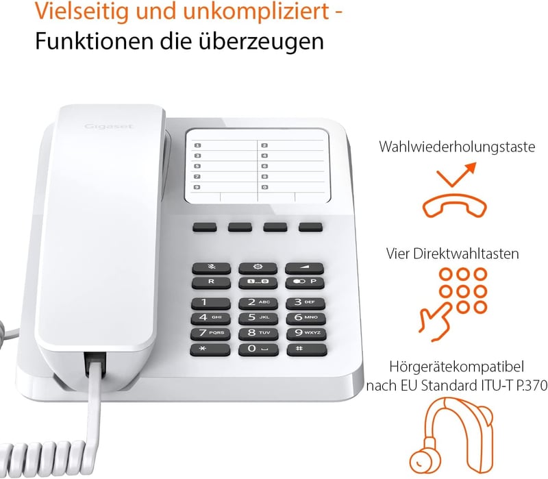 Gigaset DESK 400 vezetékes telefon fehér, hallókészülék kompatibilis