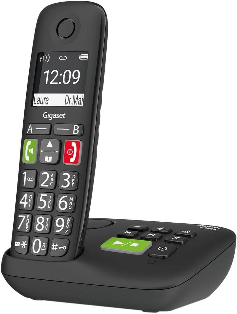 Gigaset E290A vezeték nélküli telefon nagy gombokkal és kijelzővel, fekete - 1 x phone with AB